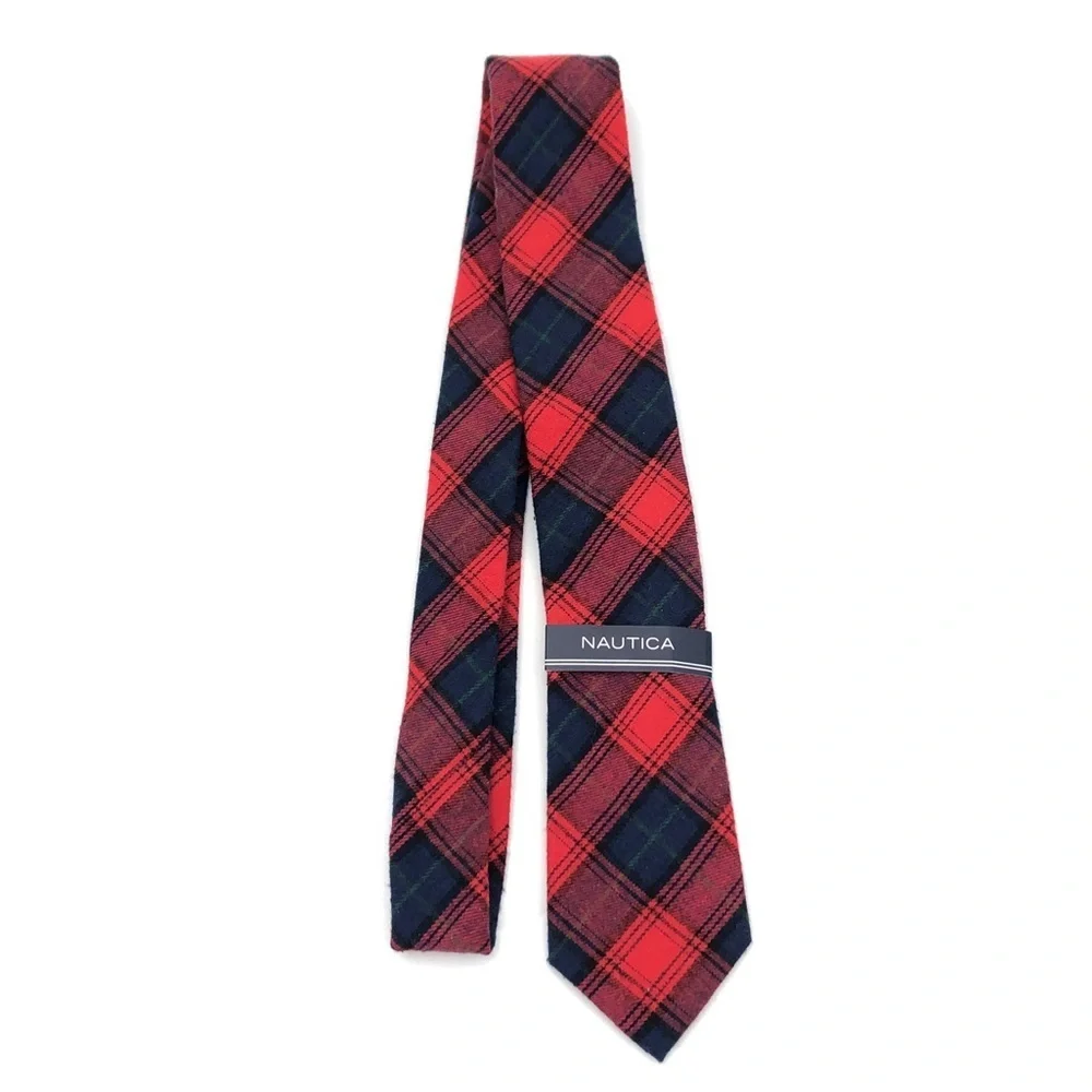 Nautica Men’s Red Blue Plaid 100% Cotton Tie